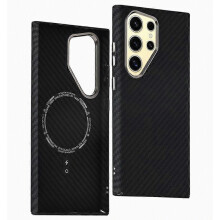 Compatibel voor de Samsung Galaxy S24 Ultra-hoes Compatibel met MagSafe koolstofvezeltextuur Water-Transfer PC-telefoonh