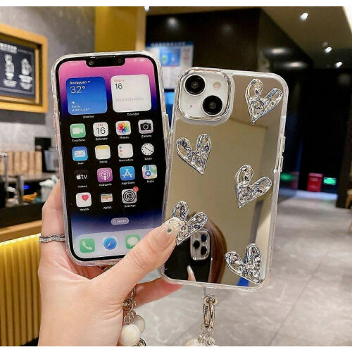 Compatible For iPhone 15 Case Mirror Finish 3D Electroplated Love Pattern Hard PC Phone Back Cover 1