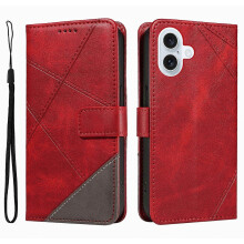 Compatibel voor iPhone 17 lederen tas met geometrisch lijnontwerp portemonnee telefoonhoes met polsband
