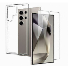 NORTHJO Yhteensopiva Samsung Galaxy S24 Ultra TPU -puhelimen kotelolla + karkaistu lasikalvo (tuki sormenjälkien lukitus