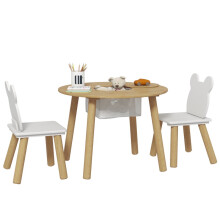 3-Piece Kids Activity Table Set with Centre Mesh Bag, Bear-Shaped Backrest, for Arts and Crafts, Reading, Dining