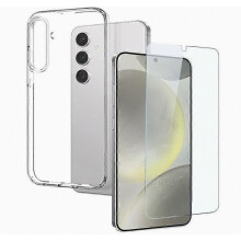 NORTHJO Compatibel voor Samsung Galaxy S24+ Helder TPU telefoonhoesje + gehard glasfilm (ondersteuning voor ontgrendelen