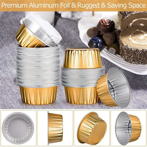 Dessert Cups with Lids, 100 Pack Gold Aluminum Foil Baking Cups Holders 2