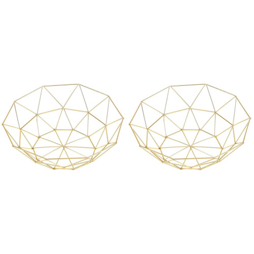 2X Metal Wire Fruit Basket Fruit Bowl, Large Round Bread Storage Bowl Stand