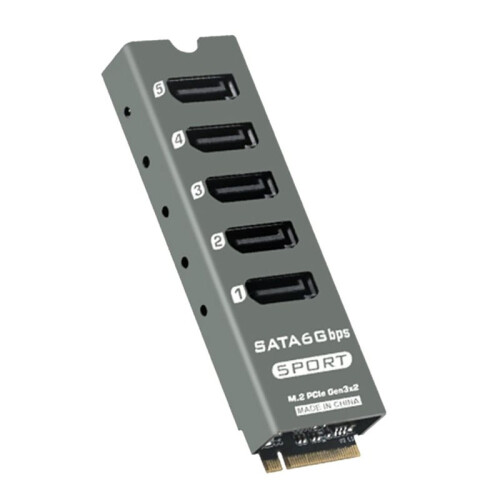 M.2 PCIe to 5 Port SATA3.0 Expansion Card Riser Converter for Computer Expansion JMB585 Supports PM Function with Case
