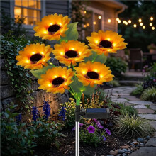 4 Packs with 24 Solar Sunflower Outdoor Light IP65 Waterproof Pathway Yard