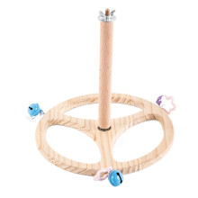 (Style 3) Detachable Solid Wood Rotary Bird Perch, Tabletop Parrot Play Stand With Bells