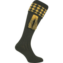 Jack Pyke Harlequin Mens Shooting Socks with Garters UK Size 8–11 - Green/Gold