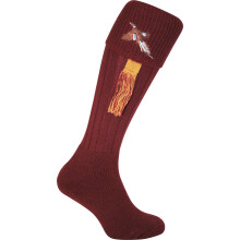 JACK PYKE Pair of Pheasant Embroidered Wool Mix Shooting Socks with Garters Burgundy 8 - 11 UK