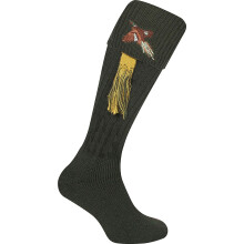 JACK PYKE Pair of Pheasant Embroidered Wool Mix Shooting Socks with Garters Olive Green size 8 to 11