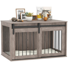 98cm Dog Crate Furniture with Removable Cushion for Large Dogs - Brown