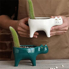 Pots de Plantes Succulentes de 2 Couleurs Chat en CéRamique, Pot de Fleurs DéCoratif en CéRamique avec Drainage, pour Bureau à Domicile