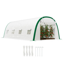 Walk-in Polytunnel Greenhouse Tunnel Warm House Tent with Zipped Doors, 8 Mesh Windows, PE Cover, 6 x 3 m, White