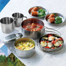8PcsKit Cookware Stainless Steel Pan Pot Camping Hiking Picnic Cooking Bowl
