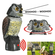 Large Realistic Owl Decoy Deterrent Bird Pigeon Crow Scarer Statue Rotating