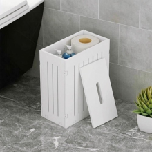 Narrow White Bathroom Storage Box Free Standing Toilet Roll Tissue Organise