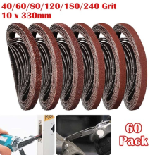 60PCS 330x10mm Sanding Abrasive Belts Mixed Grit 406080120180240 Grit