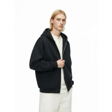 (black, S             1pcs) CATTEEIUS Cleanfit Hoodie for Men Women Short Wide Double Zip Oversized Solid Color Cardigan Coat