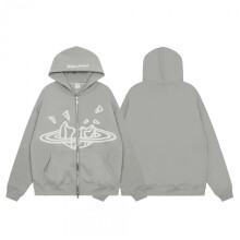 (Grey, XL       1pcs) BrokenPlanet Zip-Up Hoodie Sweatshirt Jacket Foam Print Unisex Casual Breathable Outdoor Outerwear