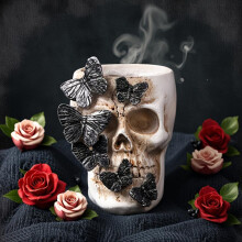 (5b7b black butterfly skull) Halloween Skull Butterfly Resin Pen Holder Desk Decor, Gothic Skull Pencil Cup Holde