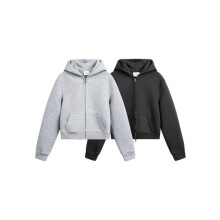 (White gray, L 1pcs) OUSWE Women's Vintage Hoodie Short Fit Casual Pullover Cleanfit Fleece Jacket RH43