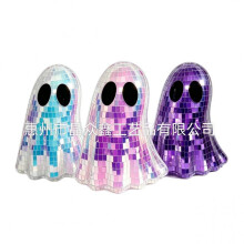 (Peach pink, 12*12*16cm 1pcs) Halloween Disco Ghost Decoration Holographic PET Ghost Figurine Glow in Dark Mini Ghost Ornament for Desk Party Gift