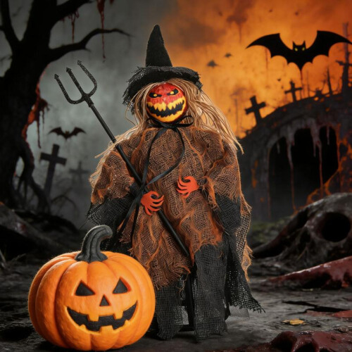 (White) Halloween Decorations Ghost Pumpkin Tree Topper Star Tabletop Figure Spooky Ornaments 2