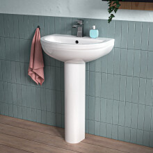 Nes Home White 550mm Modern Round Edge Full Pedestal Basin