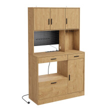 SoBuy Armoire Cuisine LED Prises Buffet Light Oak