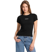 (12 UK, Jet Black) Guess Womens/Ladies Oval Logo Ribbed Slim T-Shirt