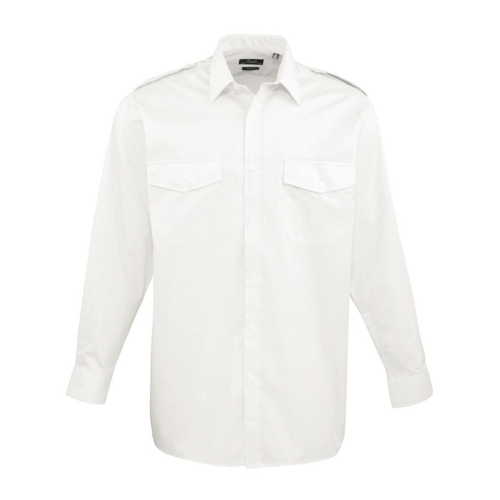 Premier (17.5In, White) Mens Long-Sleeved Pilot Shirt