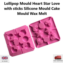 Lollipop Mould Heart Star Love with sticks Silicone Mould Cake Mould Wax Melt