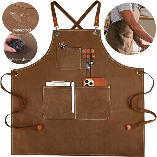 Waxed Canvas Tool Work Shop Apron Heavy Duty Woodworking Chef Workshop Unisex UK 2
