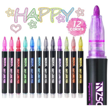 Double Line Outline Pens 12Pcs Shimmer Metallic Markers Glitter Pens Kid Gift