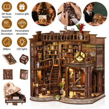 Book Nook Kit Book Nook Miniature Book Nook Building Set LED Wooden for Adults