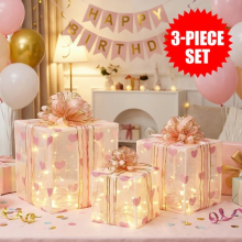 Christmas LED Present Decoration Light 3pc Set Pink Glitter Gift Parcel Xmas New