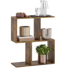 Side Table, Narrow End Table with Storage Shelves, S-Shaped, 3-Tier, 50W x 19.5D x 58H cm, Rustic Brown