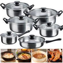 12 Piece Stainless Steel Cookware Saucepan Set Pan Pot Kitchen Cooking Glass Lid