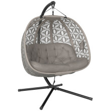 Outdoor Double Hanging Chair with Cushion and Cup Holders, Sand Brown