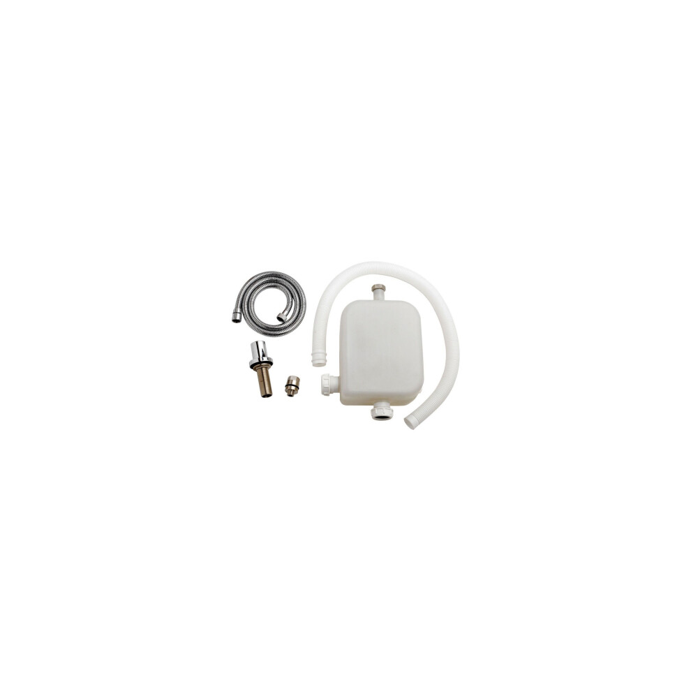 Balterley Bathroom Deck Shower Kit, Water Tank, Chrome Hose, White Flexible Drain Hose, Deck Escutcheon & Connector, Bathroom Deck Mounted Shower Set for Bath Showers - 220 x 90 x 335mm (Chrome/White) - Image 2