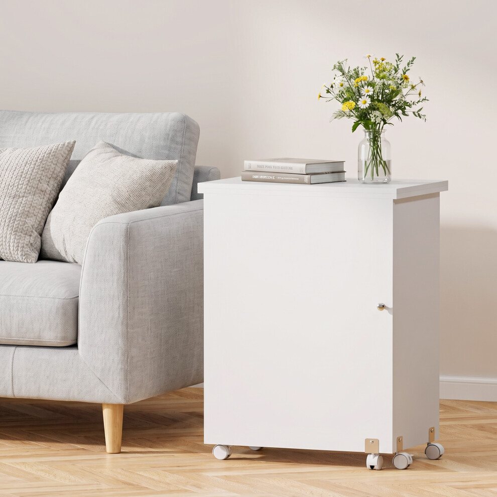 HOMCOM Folding Sewing Table Rolling Craft Table with Drop Leaf Wheels White