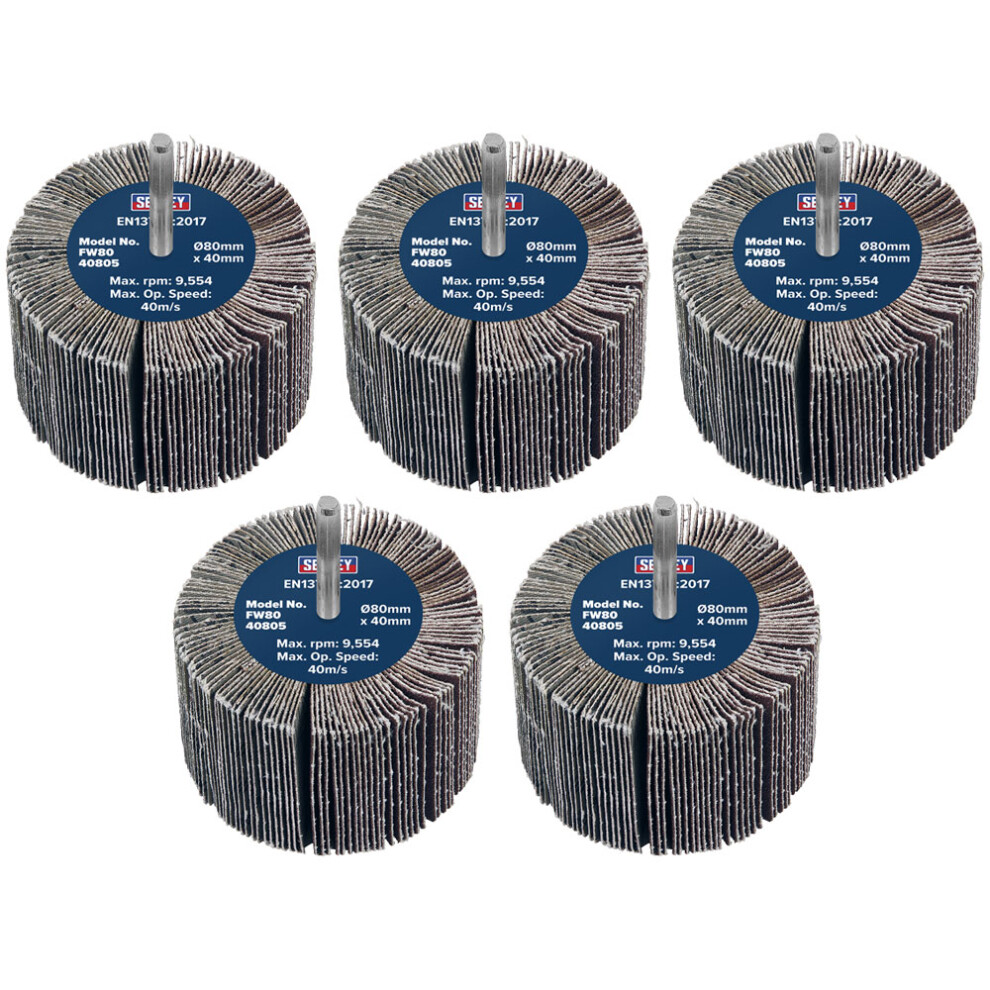 Sealey Fw8040805 80 X 40Mm Abrasive Flap Wheel On 6Mm Shaft 80Grit - Pack Of 5