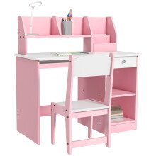 Two-Piece Kids Desk and Chair Set with Storage, for Ages 5-8 Years - Pink