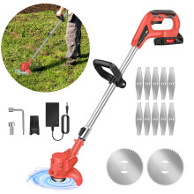 Cordless Strimmer 21V Grass Trimmers with Battery and Metal Blade, Electric Garden Strimmer 90° Head Adjustment for Lawn Edger Pruning Weed