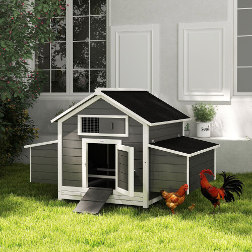 PawHut PawHut Chicken Coop with Nesting Box, Openable Top, Pull-Out Tray, Grey 1