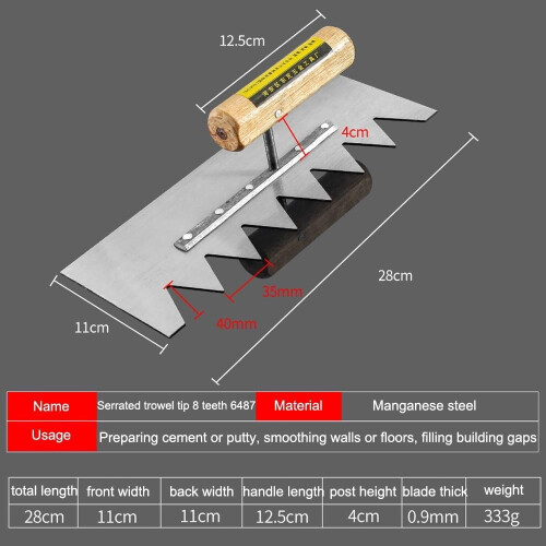 Squared Tip Notch Tile Trowel Stainless Steel Ergonomic 1