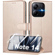 Étui Portefeuille - TECHTA - pour Xiaomi Redmi Note 14 5G - 2 Verres Trempés - Pochette Fermeture Magnétique Cuir PU - Rose