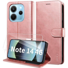 Étui Portefeuille - TECHTA - pour Xiaomi Redmi Note 14 4G - 2 Verres Trempés - Pochette Fermeture Magnétique Cuir PU - Rose