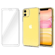 Coque iPhone 11 (+2 protections d'écran en verre) - Housse, Anti-chocs, Anti-chute, Anti-rayures, Transparent, Protection
