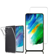 Coque silicone gel + film verre trempé - VCOMP - Samsung Galaxy S21 FE 5G (6.4") - Transparent - UltraSlim 0,3 mm - Protection écran